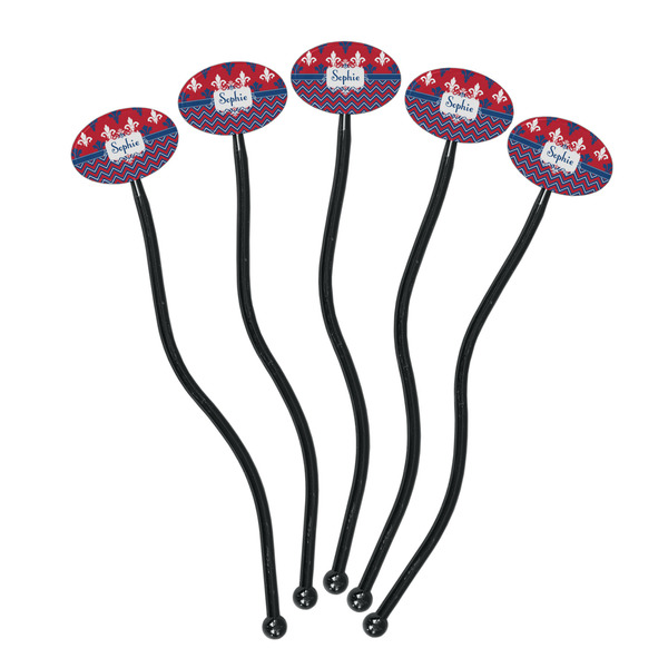 Patriotic Fleur de Lis Black Plastic 7" Stir Stick - Oval - Fan