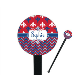 Patriotic Fleur de Lis 7" Round Plastic Stir Sticks - Black - Single Sided (Personalized)