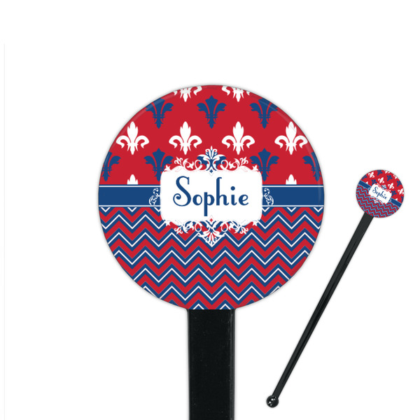 Custom Patriotic Fleur de Lis 7" Round Plastic Stir Sticks - Black - Single Sided (Personalized)