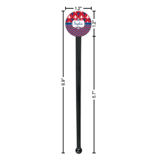 Patriotic Fleur de Lis Black Plastic 7" Stir Stick - Round - Dimensions