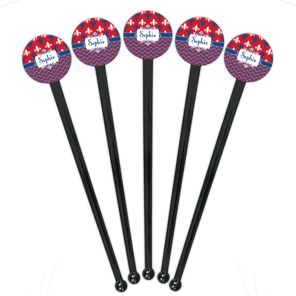 Patriotic Fleur de Lis Black Plastic 7" Stir Stick - Round - Fan View