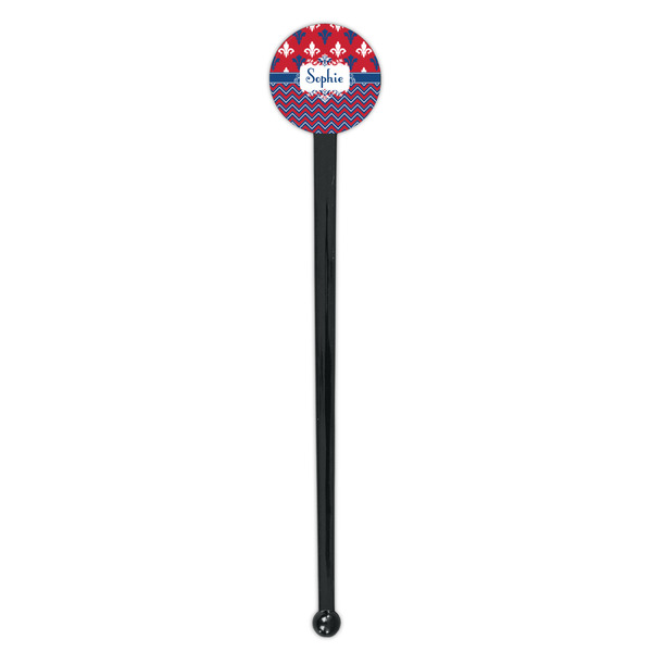 Patriotic Fleur de Lis Black Plastic 7" Stir Stick - Round - Single Stick