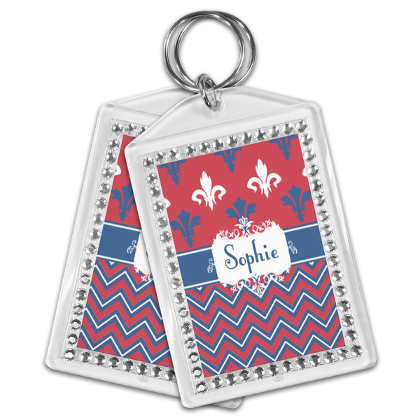 Patriotic Fleur de Lis Bling Keychain - MAIN