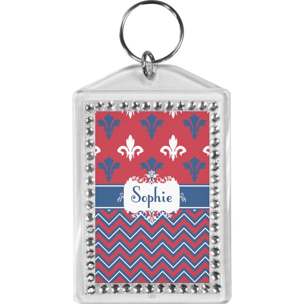 Custom Patriotic Fleur de Lis Bling Keychain (Personalized)