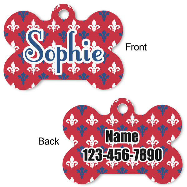 Patriotic Fleur de Lis Bone Shaped Dog ID Tag - Large - Approval