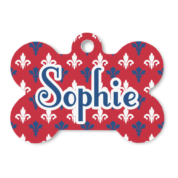 Custom Patriotic Fleur de Lis Bone Shaped Dog ID Tag (Personalized)