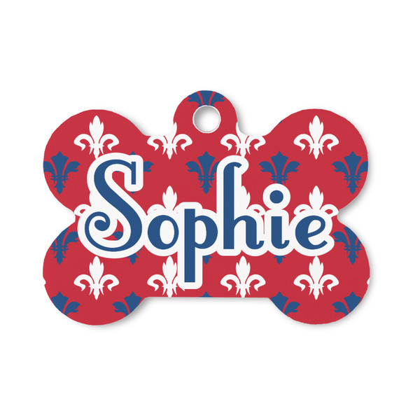 Custom Patriotic Fleur de Lis Bone Shaped Dog ID Tag - Small (Personalized)