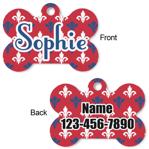 Patriotic Fleur de Lis Bone Shaped Dog Tag - Front & Back