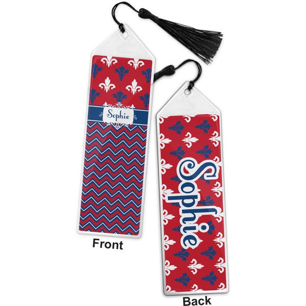 Patriotic Fleur de Lis Bookmark with tassel - Front and Back