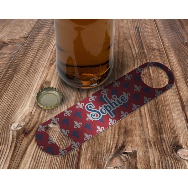 Patriotic Fleur de Lis Bottle Opener - In Use