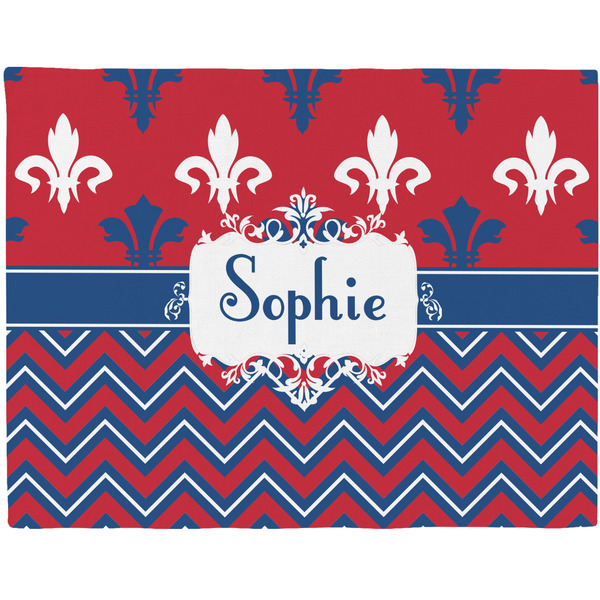 Custom Patriotic Fleur de Lis Woven Fabric Placemat - Twill w/ Name or Text