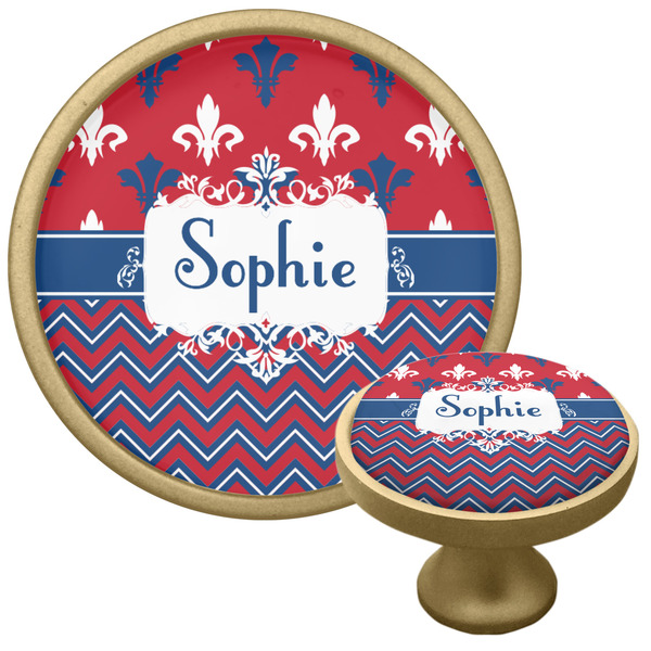 Custom Patriotic Fleur de Lis Cabinet Knob - Gold (Personalized)