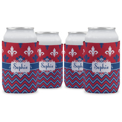 Patriotic Fleur de Lis Can Cooler (12 oz) - Set of 4 w/ Name or Text