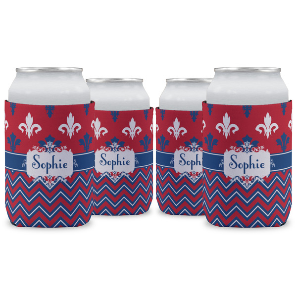 Custom Patriotic Fleur de Lis Can Cooler (12 oz) - Set of 4 w/ Name or Text