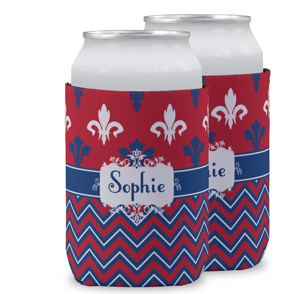 Custom Patriotic Fleur de Lis Can Cooler (12 oz) w/ Name or Text