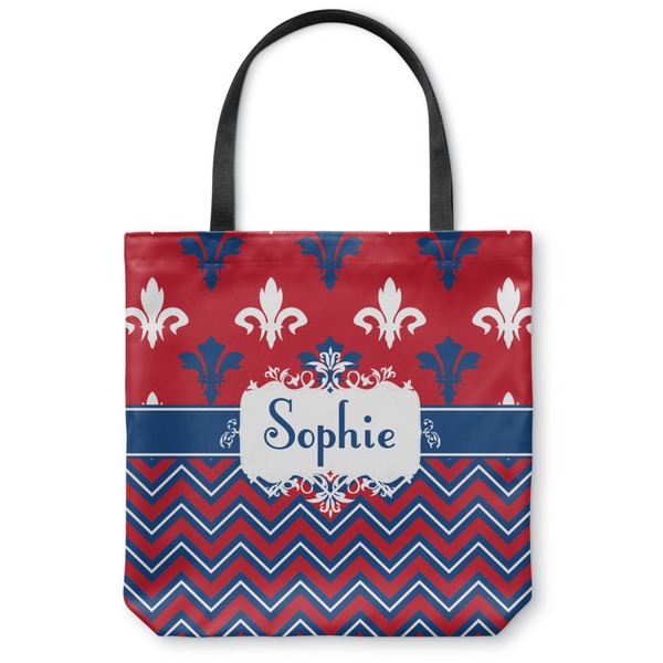 Custom Patriotic Fleur de Lis Canvas Tote Bag - Small - 13"x13" (Personalized)