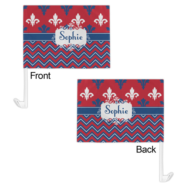 Patriotic Fleur de Lis Car Flag - 11" x 8" - Front & Back View