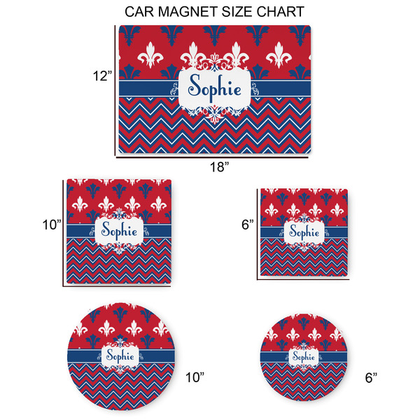 Patriotic Fleur de Lis Car Magnets - SIZE CHART