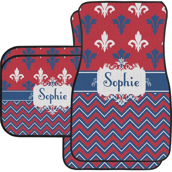 Custom Patriotic Fleur de Lis Car Floor Mats Set - 2 Front & 2 Back (Personalized)