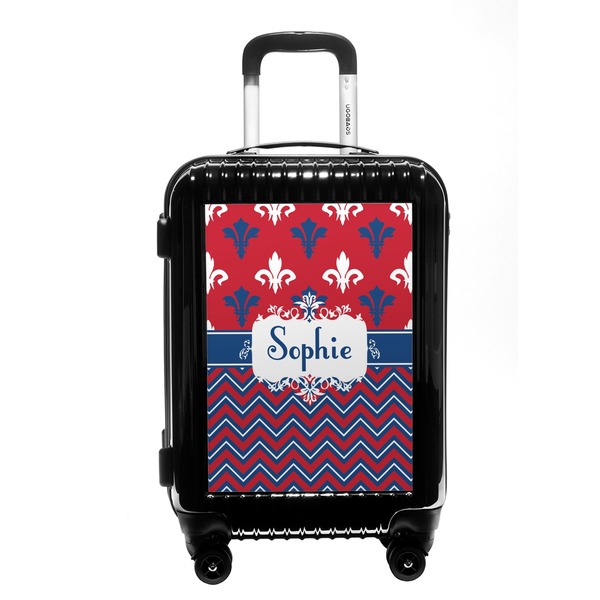 Custom Patriotic Fleur de Lis Carry On Hard Shell Suitcase (Personalized)