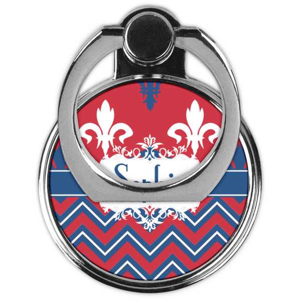 Patriotic Fleur de Lis Cell Phone Ring Stand & Holder - Front (Collapsed)