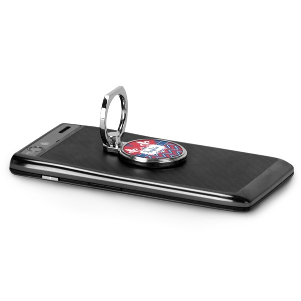 Patriotic Fleur de Lis Cell Phone Ring & Stand in Use