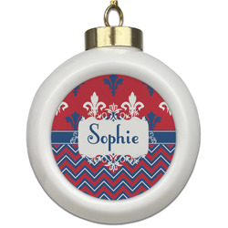 Patriotic Fleur de Lis Ceramic Ball Ornament (Personalized)