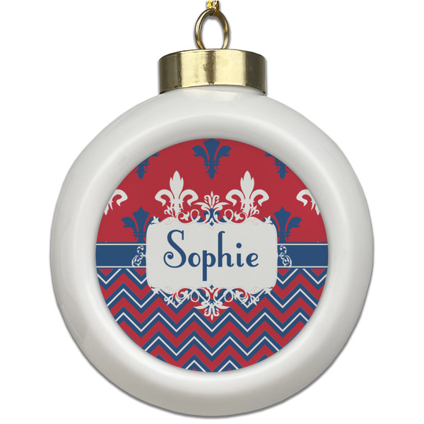Custom Patriotic Fleur de Lis Ceramic Ball Ornament (Personalized)