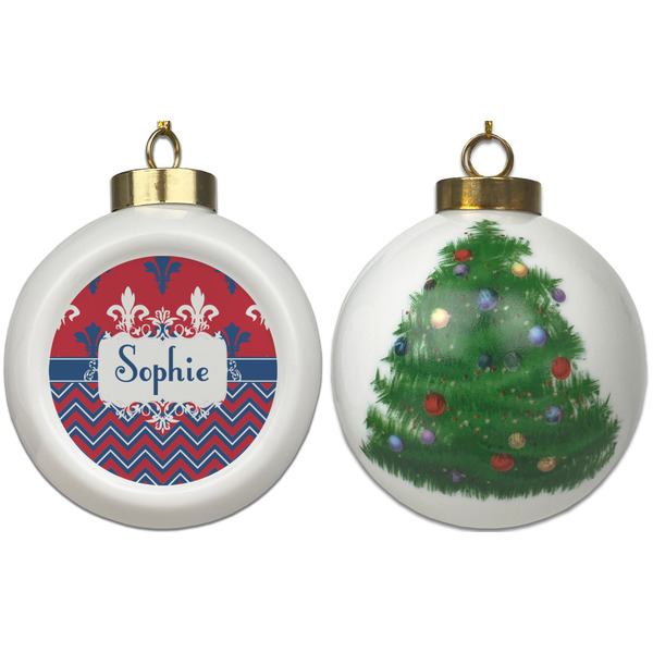 Patriotic Fleur de Lis Ceramic Christmas Ornament - X-Mas Tree (APPROVAL)