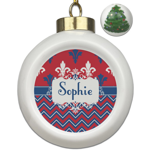 Custom Patriotic Fleur de Lis Ceramic Ball Ornament - Christmas Tree (Personalized)
