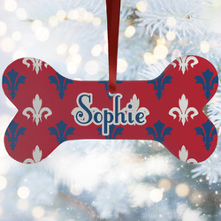 Patriotic Fleur de Lis Ceramic Dog Ornament w/ Name or Text