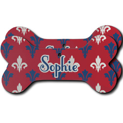 Patriotic Fleur de Lis Ceramic Dog Ornament - Front & Back w/ Name or Text
