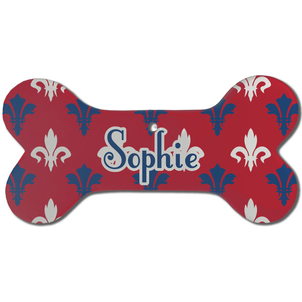 Custom Patriotic Fleur de Lis Ceramic Dog Ornament - Front w/ Name or Text