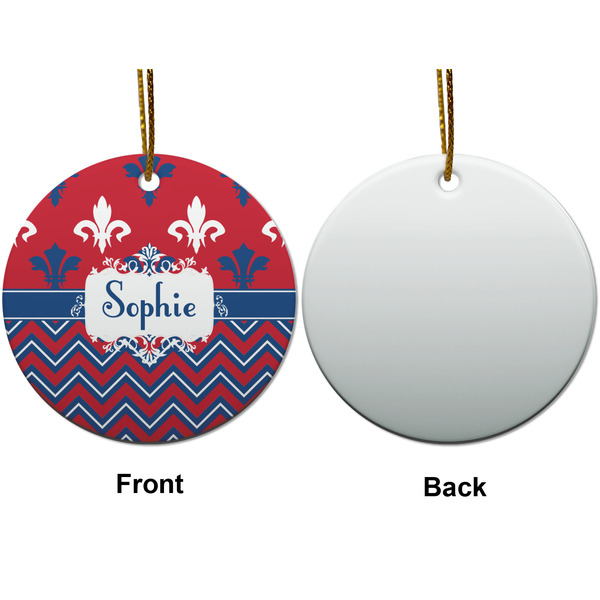 Patriotic Fleur de Lis Ceramic Flat Ornament - Circle Front & Back (APPROVAL)