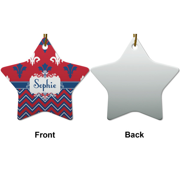 Patriotic Fleur de Lis Ceramic Flat Ornament - Star Front & Back (APPROVAL)