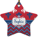 Patriotic Fleur de Lis Star Ceramic Ornament w/ Name or Text