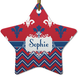 Patriotic Fleur de Lis Star Ceramic Ornament w/ Name or Text