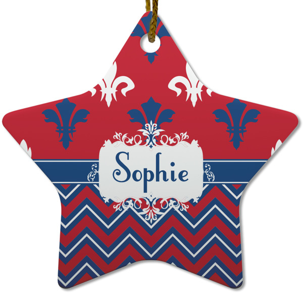 Patriotic Fleur de Lis Ceramic Flat Ornament - Star (Front)
