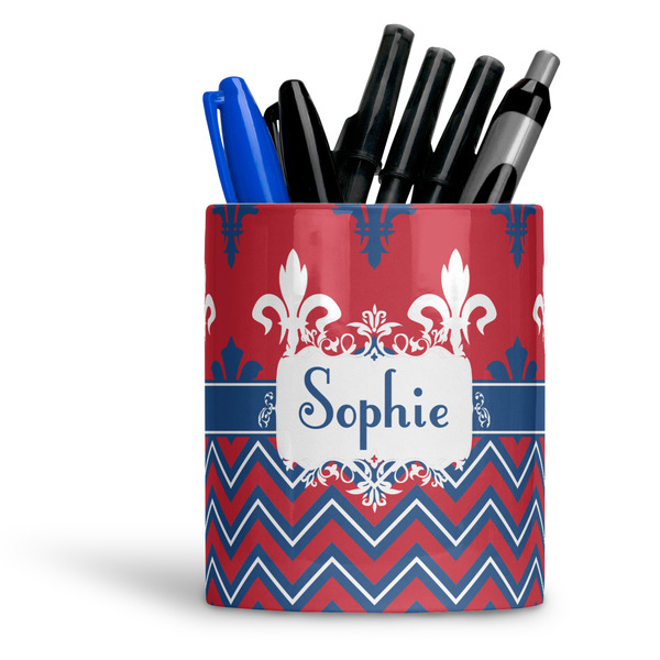 Custom Patriotic Fleur de Lis Ceramic Pen Holder