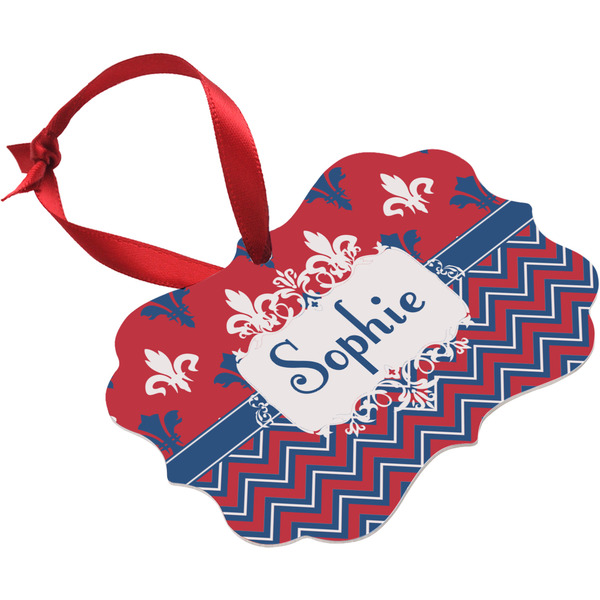 Patriotic Fleur de Lis Christmas Ornament (Angle View)