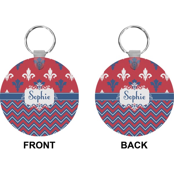 Patriotic Fleur de Lis Circle Keychain (Front + Back)