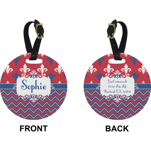 Patriotic Fleur de Lis Circle Luggage Tag (Front + Back)