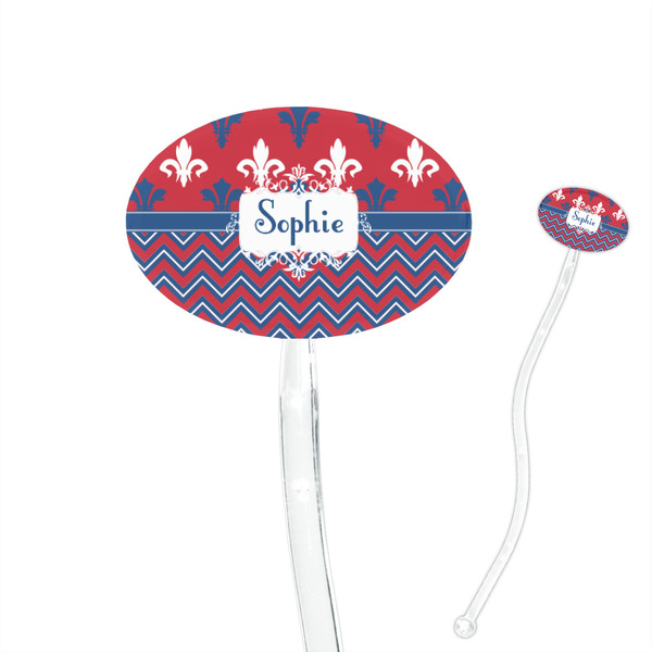 Custom Patriotic Fleur de Lis 7" Oval Plastic Stir Sticks - Clear (Personalized)