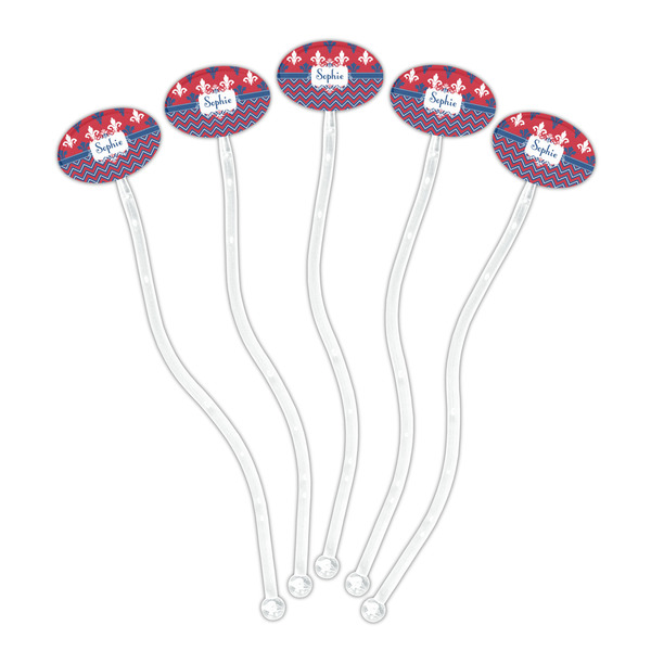 Patriotic Fleur de Lis Clear Plastic 7" Stir Stick - Oval - Fan