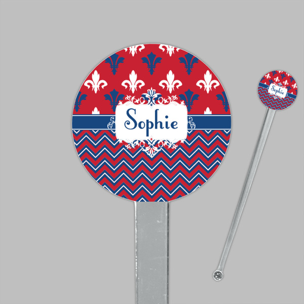 Patriotic Fleur de Lis Clear Plastic 7" Stir Stick - Round - Closeup