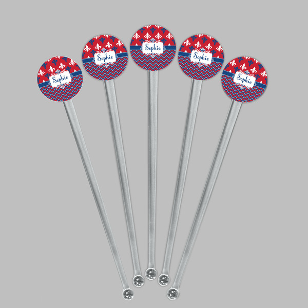 Patriotic Fleur de Lis Clear Plastic 7" Stir Stick - Round - Fan View