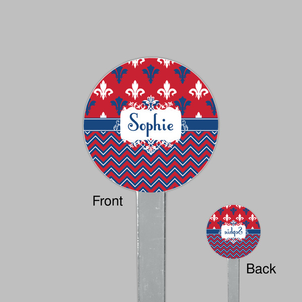 Patriotic Fleur de Lis Clear Plastic 7" Stir Stick - Round - Front & Back