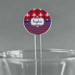 Patriotic Fleur de Lis 5.5" Round Plastic Stir Sticks - Clear (Personalized)