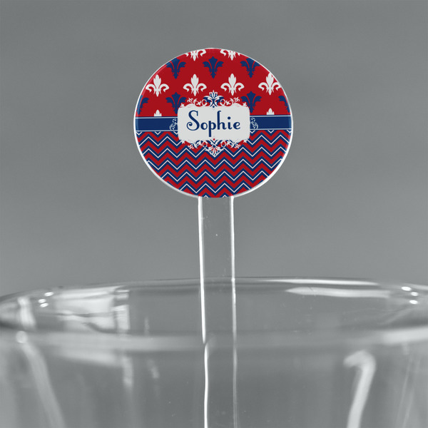 Custom Patriotic Fleur de Lis 7" Round Plastic Stir Sticks - Clear (Personalized)