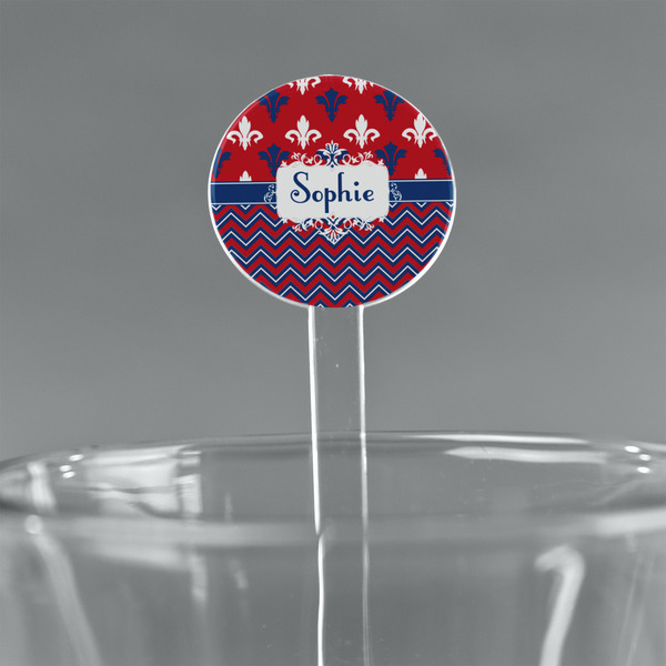 Custom Patriotic Fleur de Lis 5.5" Round Plastic Stir Sticks - Clear (Personalized)